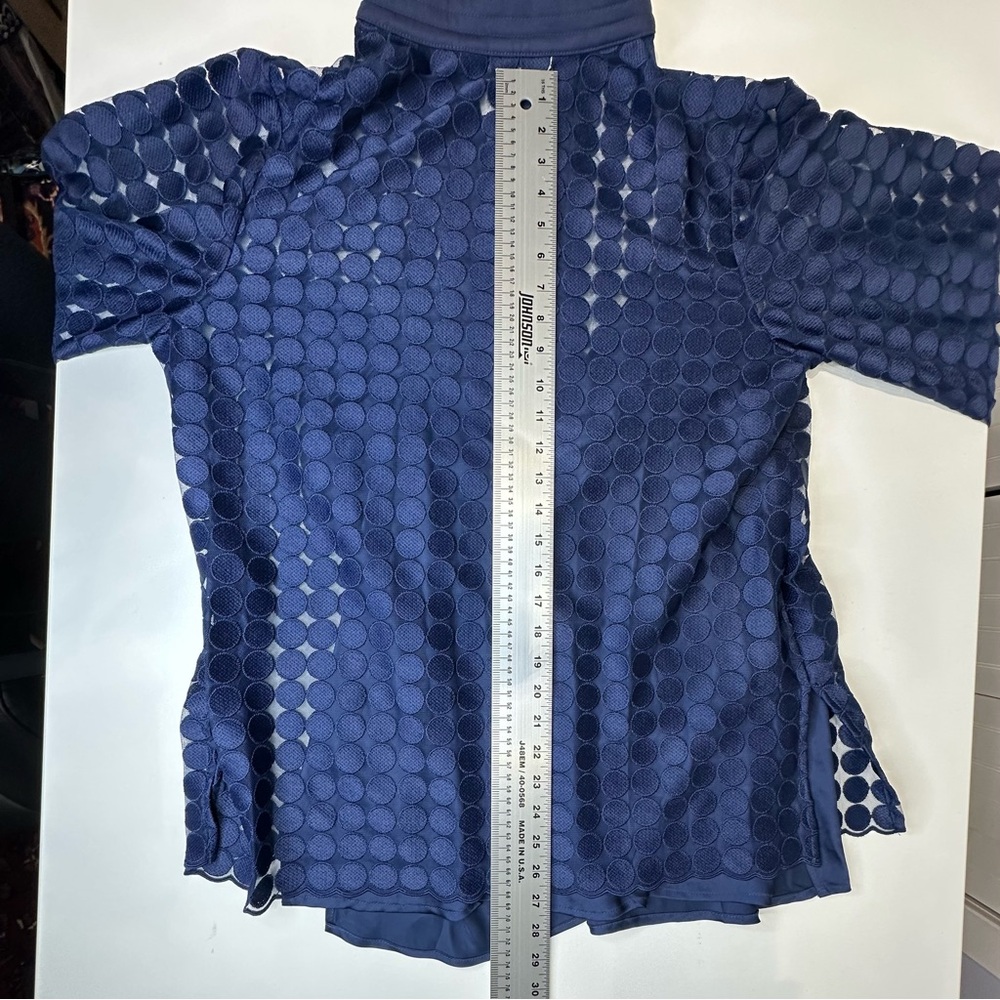 Trina Turk Blue Bianca Oversized Blouse w/Cuffs & Mandarin Collar.  XL, EUC! - Picture 6 of 11